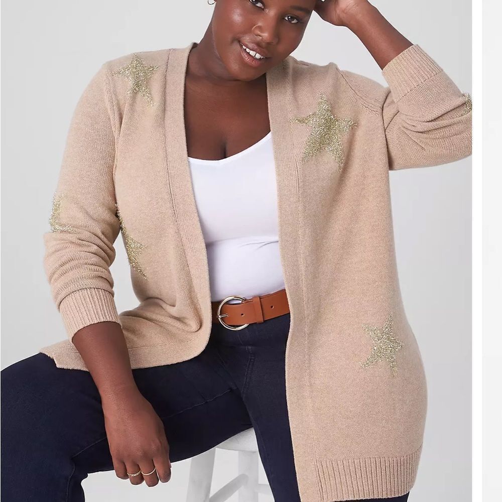 Lane Bryant Beige Star Embellished Women's Open front Cardigan size 18/20